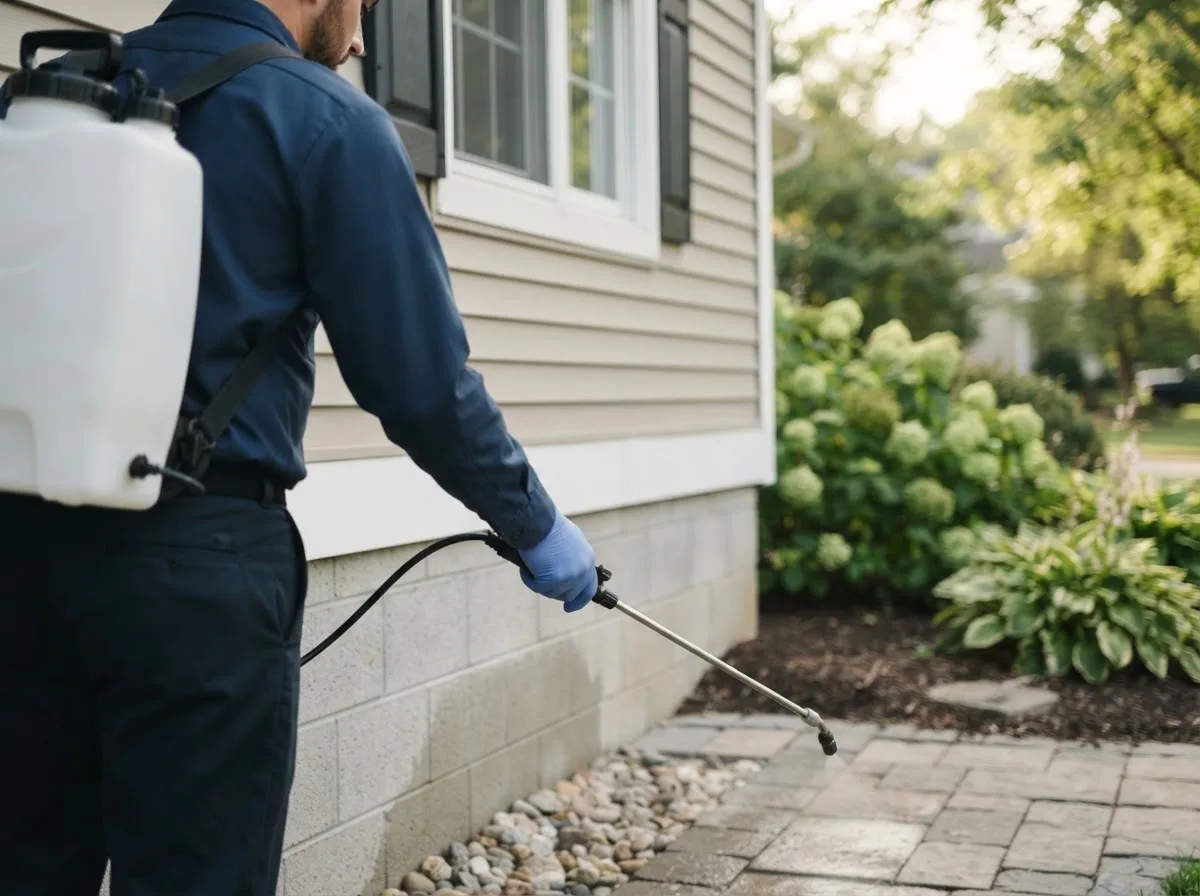 Pest control technician inspecting a home in Loami, IL